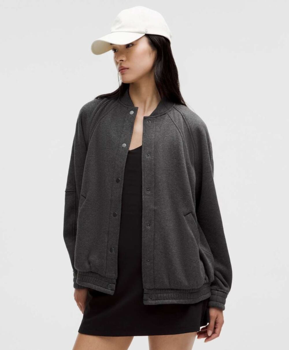Lululemon Scuba Oversized Varsity Jacket Plush Gray Bomber Jacket XS/S